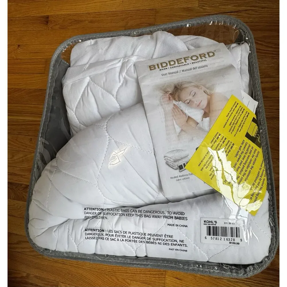 Biddeford Heated Quilted Mattress Pad Queen 60x80 Dual Control Machine Washable